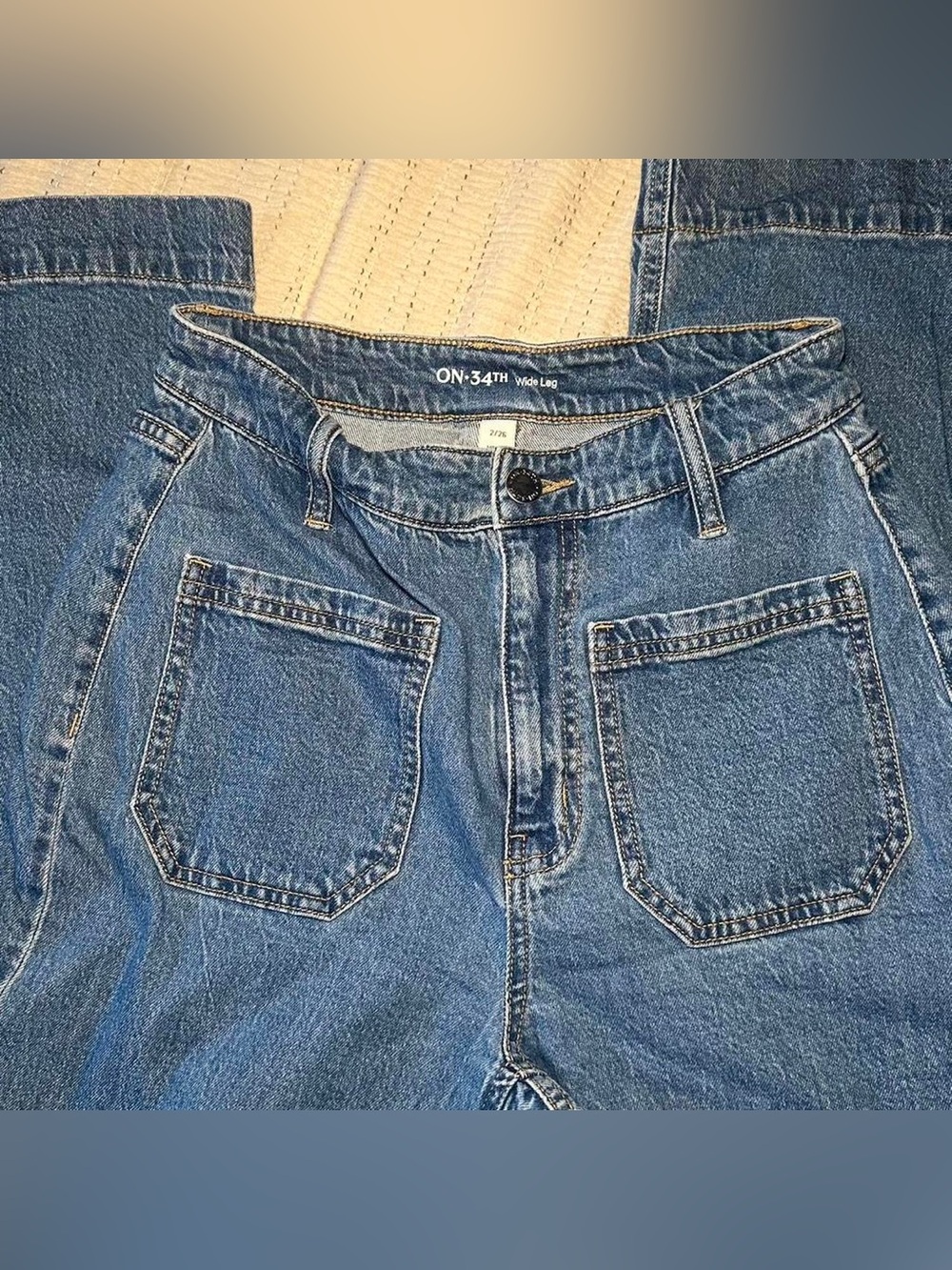 ON•34TH High-Waist Wide Leg Denim Jeans in Medium Blue